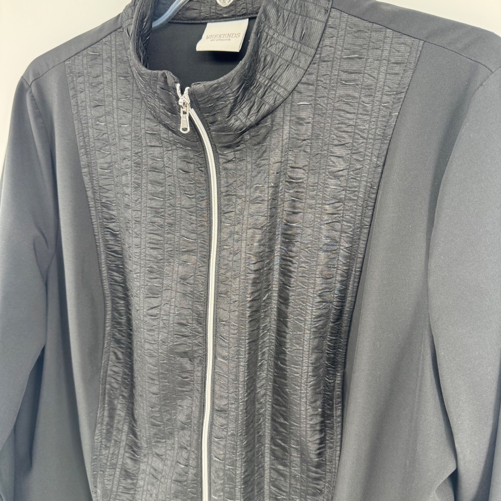 Weekends by Chico's Full Zip Jacket Womens 2 Large Black Textured‎ Stretch - Picture 3 of 12
